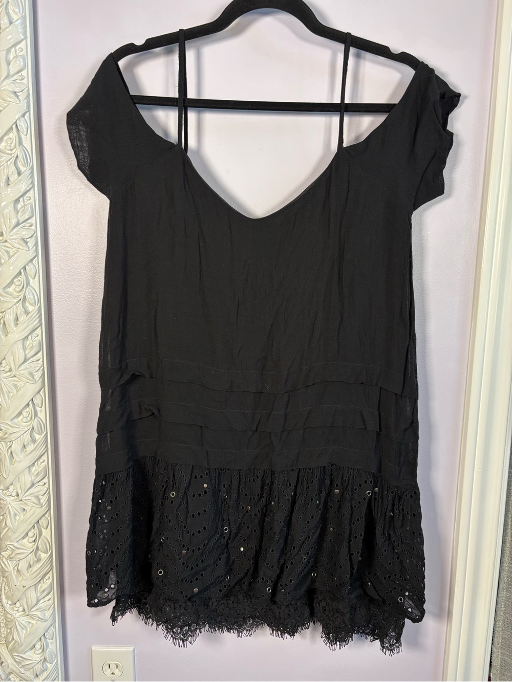 Zara Trafaluc Black Cold Shoulder Mini Bohemian Casual Dress/Tunic Size Medium